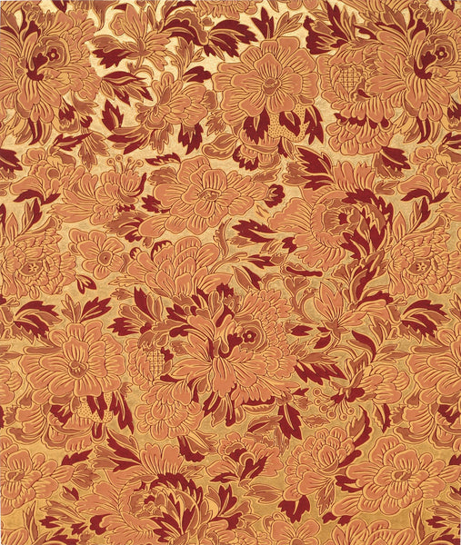 Burgundy Gilt Floral Sidewall - Mounted Antique Wallpaper Panel