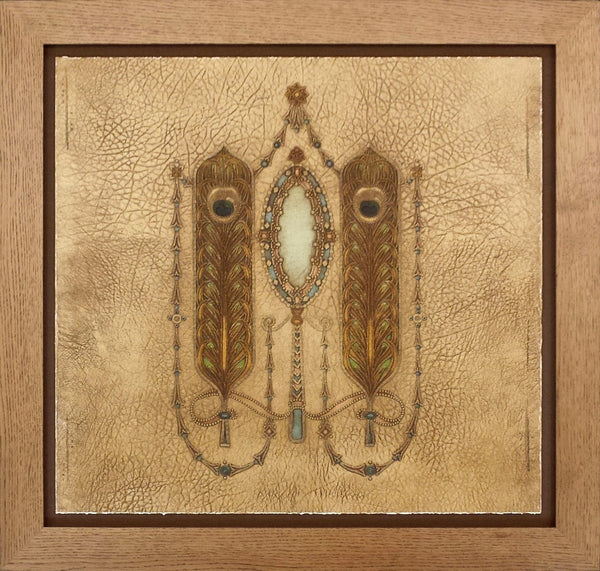 Peacock Feather Medallion Ornament - Framed Antique Wallpaper Art