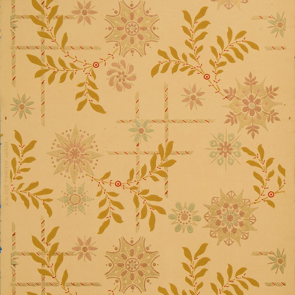 Conventionalized Florets with Leaves - Antique Wallpaper Remnant