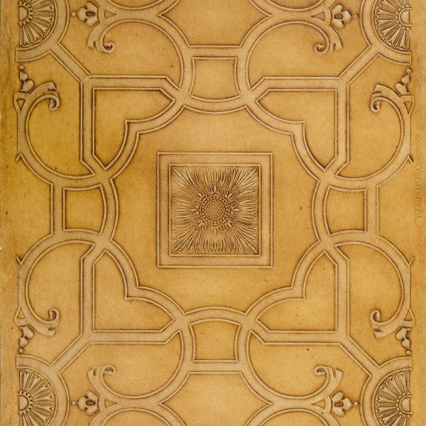 Embossed Ceiling Design of Raised Moldings - Antique Wallpaper Remnant