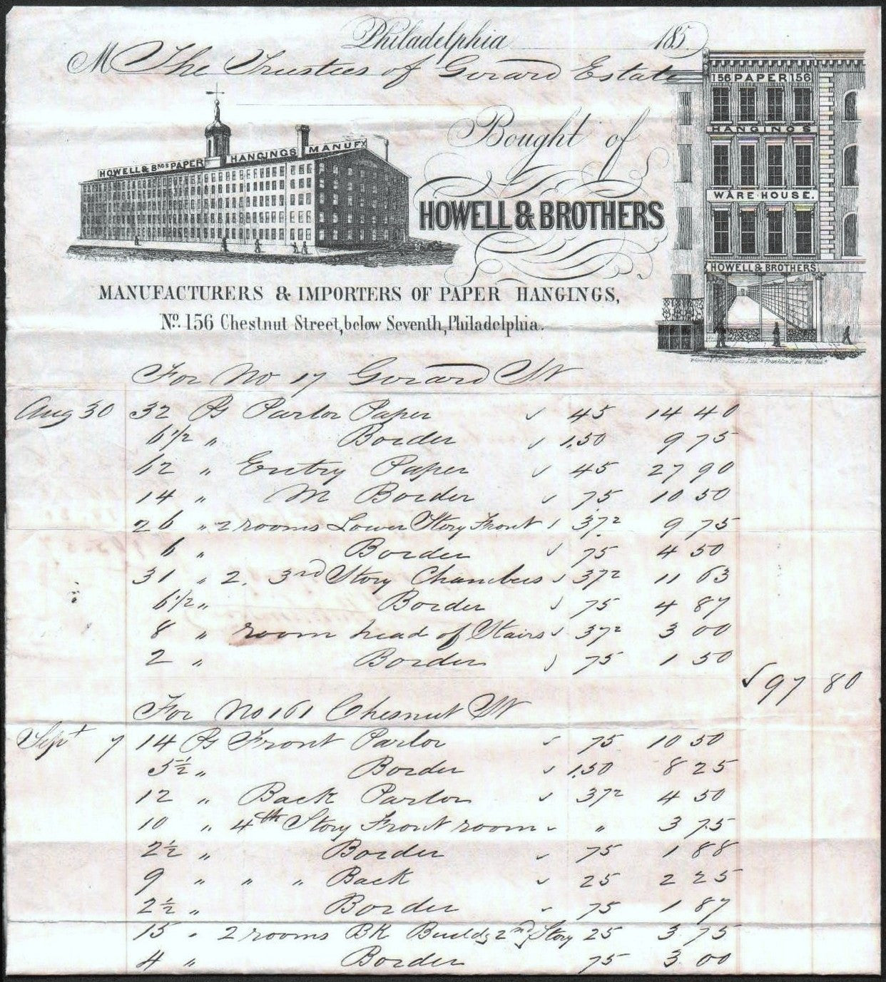 1850 Howell & Bros Billhead