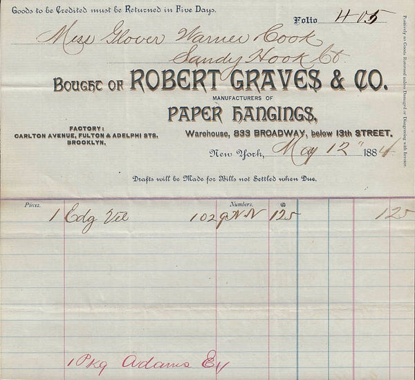 1884 Robert Graves Company Billhead