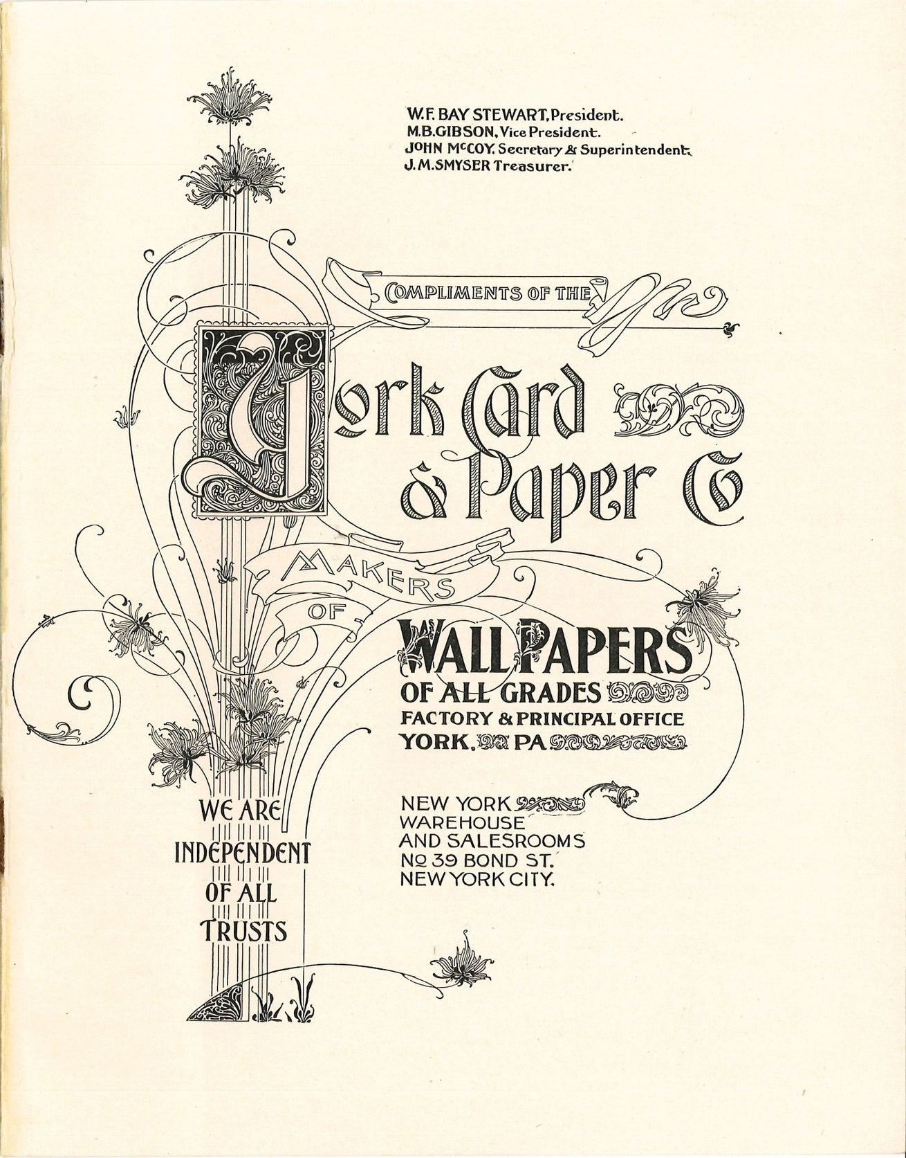 c.1896 York Card & Paper Co Title Page