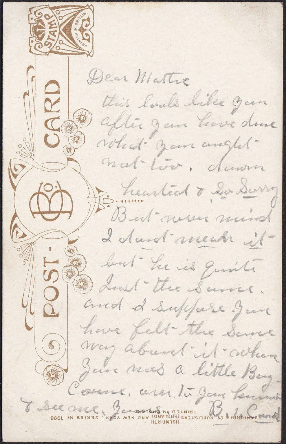 c.1908 English Postcard with Linoleum