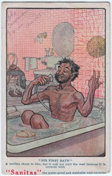 Sanitas "His First Bath" Postcard