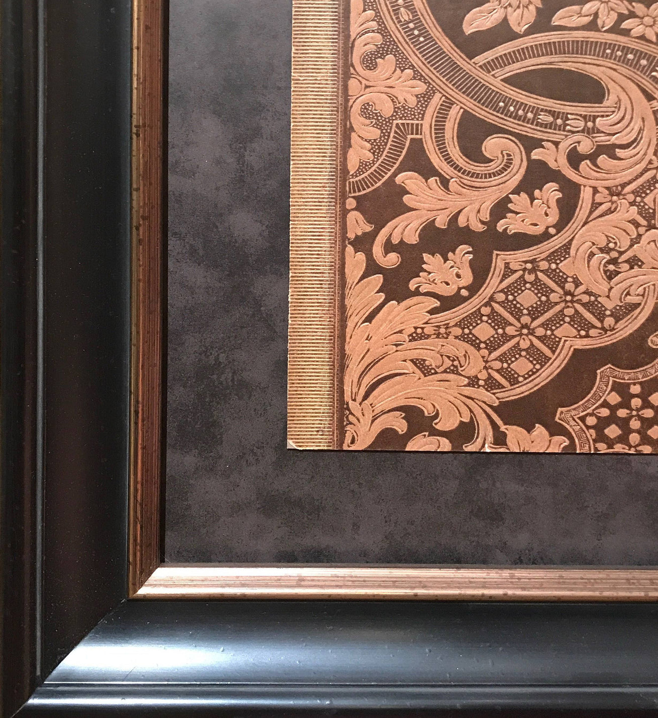 Hand-Stamped “Leather” Sidewall - Framed Antique Wallpaper Art