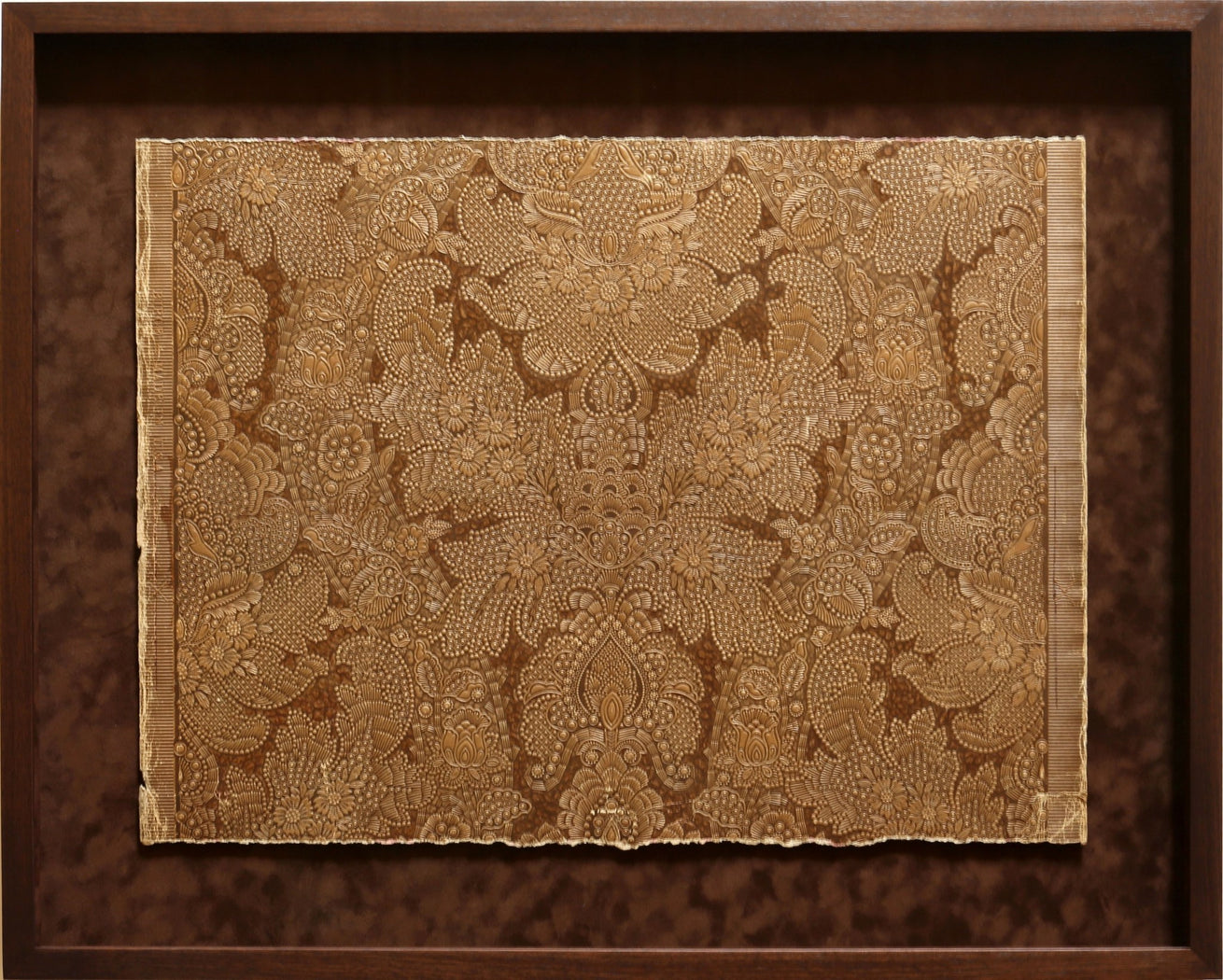 Gilt Tooled “Leather” Sidewall Fragment - Framed Antique Wallpaper Art