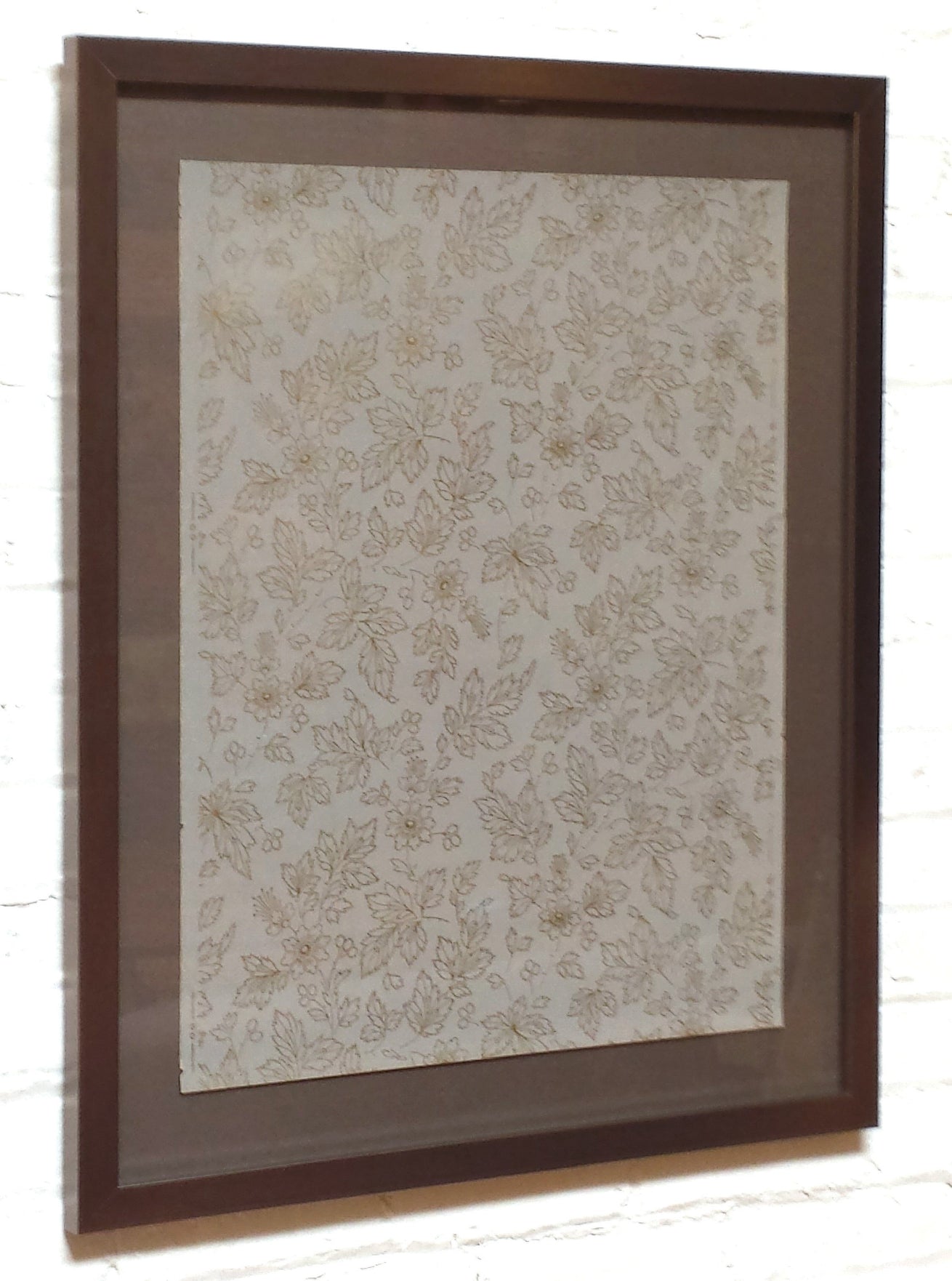 Exquisite Gilt & Grey Floral Sidewall - Framed Antique Wallpaper Art