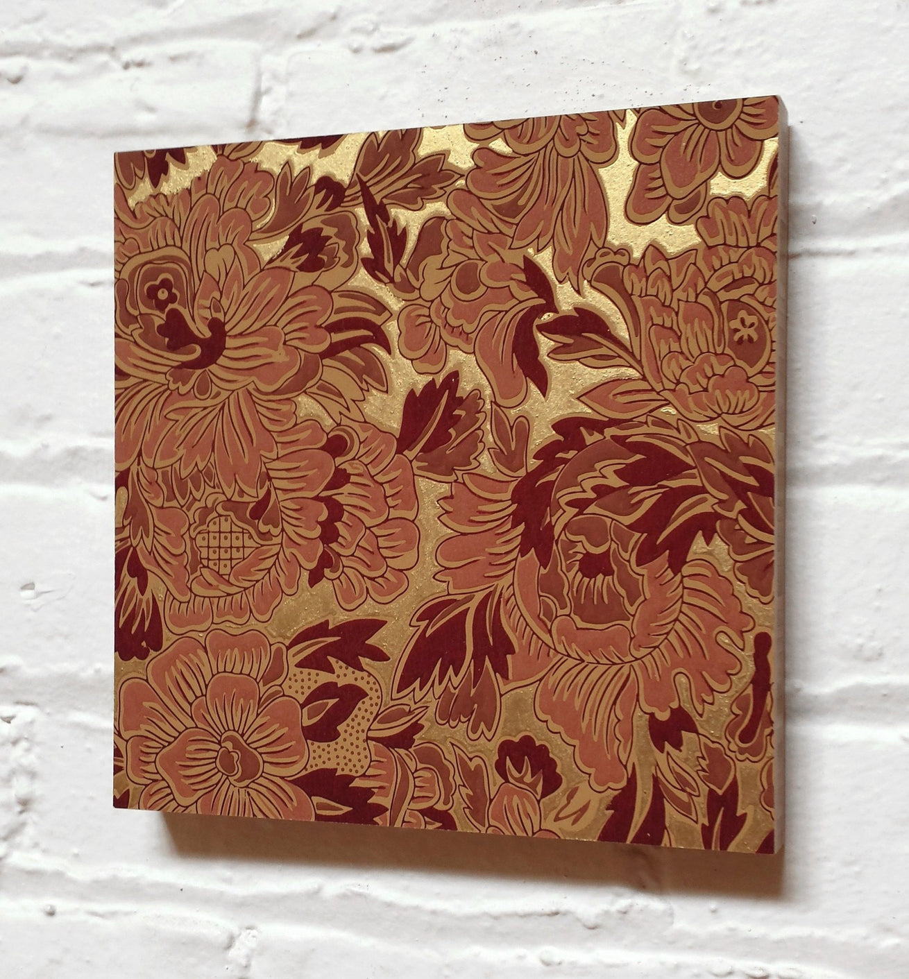 Burgundy Gilt Floral Sidewall - Mounted Antique Wallpaper Panel