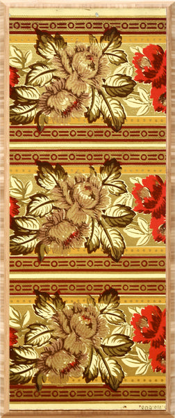 3-Band Gilt Floral Border - Mounted Antique Wallpaper Panel