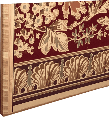 Gilt & Flocked Floral Metallic Border - Mounted Antique Wallpaper Panel