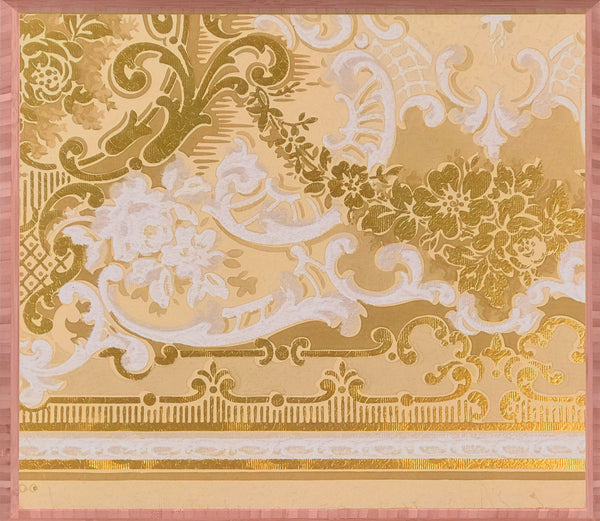 Embossed Gilt Ivory Frieze Fragment - Mounted Antique Wallpaper Panel