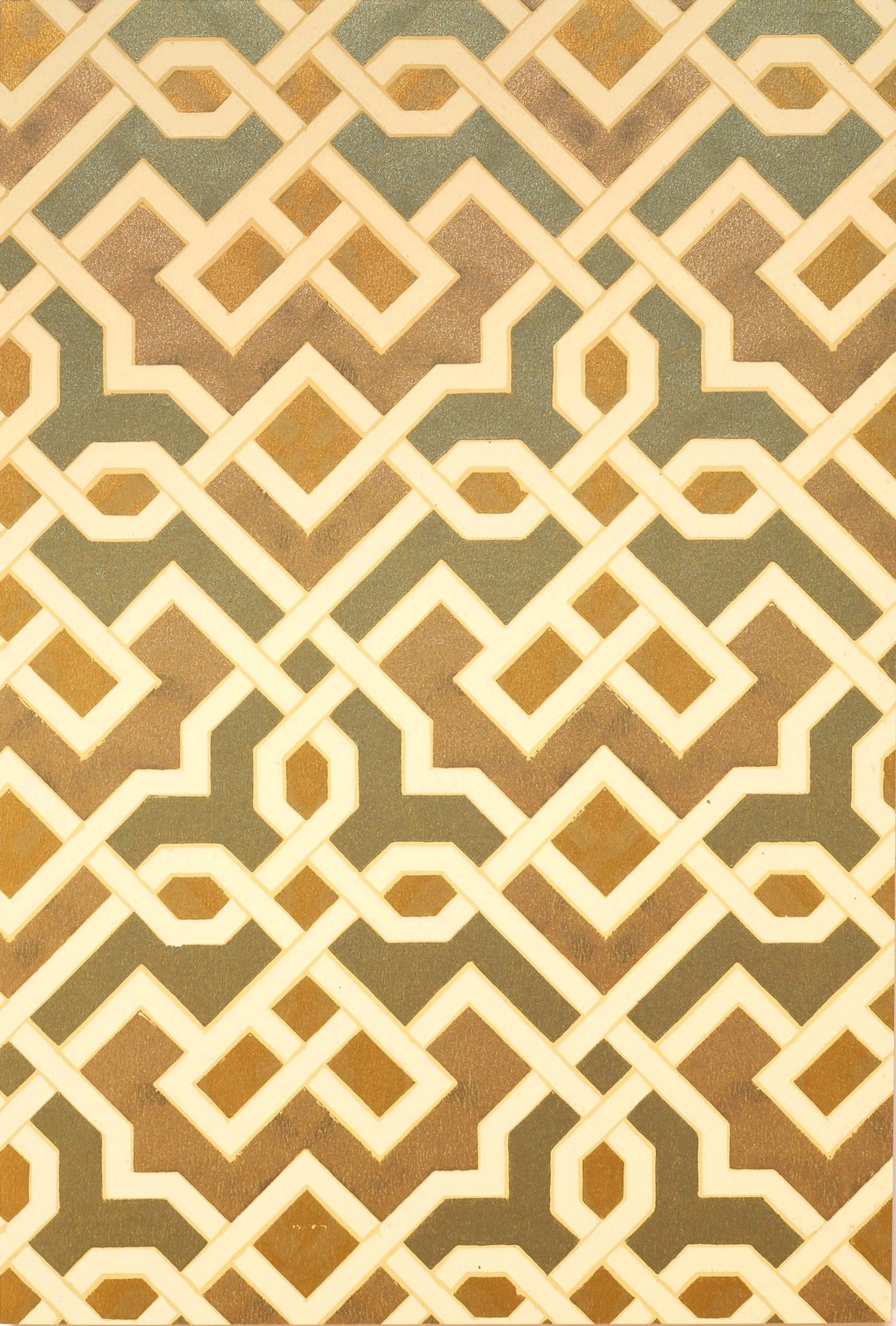 Geometric Metallic Moorish Sidewall - Mounted Antique Wallpaper Panel