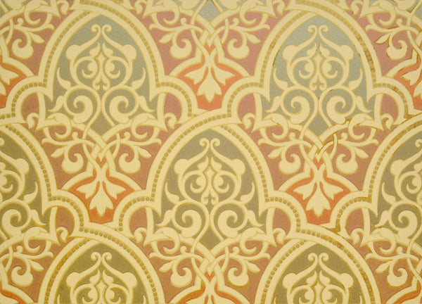 Multi-Metallic Moorish Diaper Sidewall - Mounted Antique Wallpaper Panel-Sold