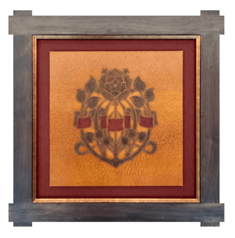 Tooled Arts & Crafts “Leather” Medallion - Framed Antique Wallpaper Art