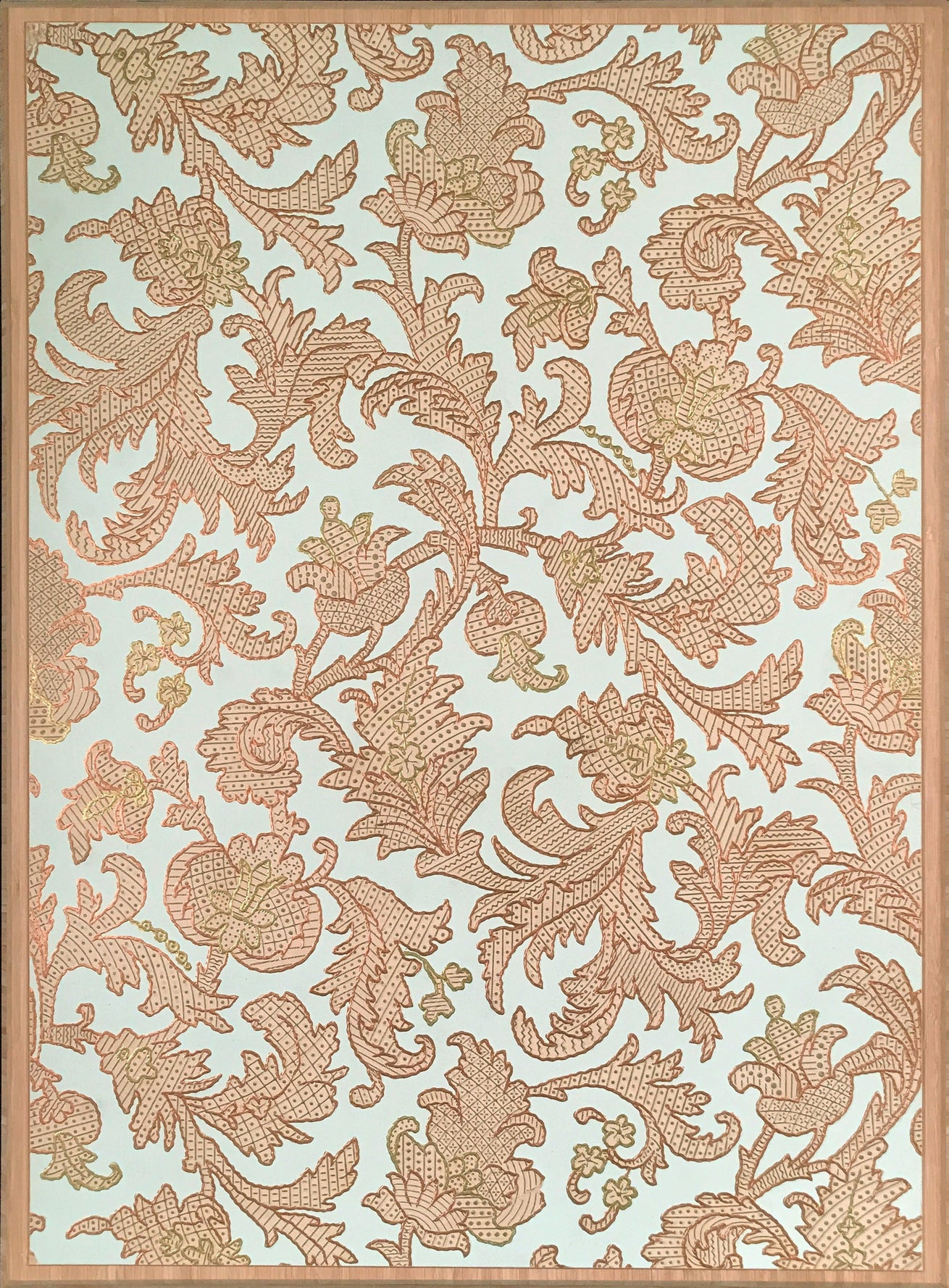 Embossed Copper Gilt Leaf Sidewall - Mounted Antique Wallpaper Panel