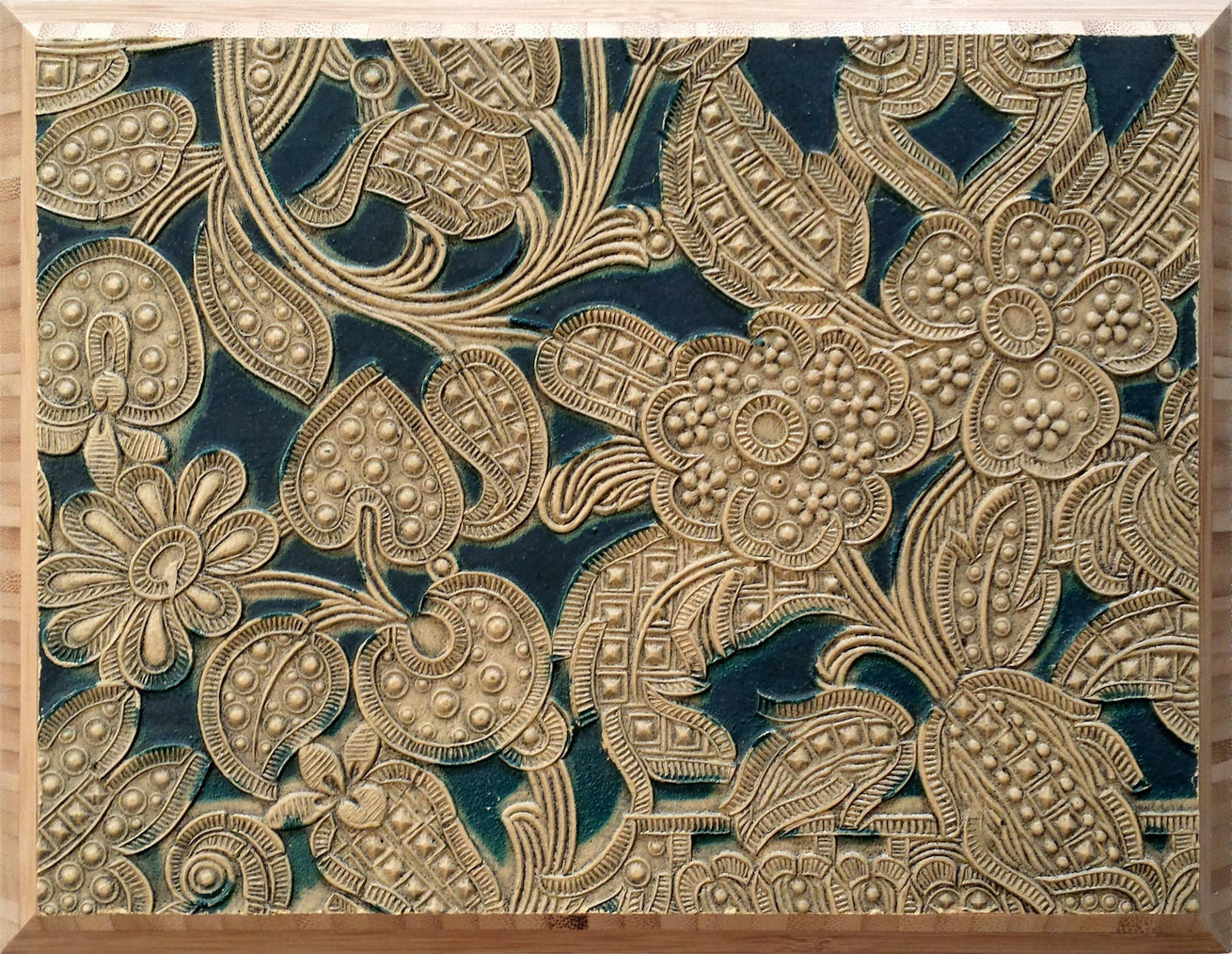 Lincrusta Tooled Leather Fragment - Mounted Antique Lincrusta Panel - Sold