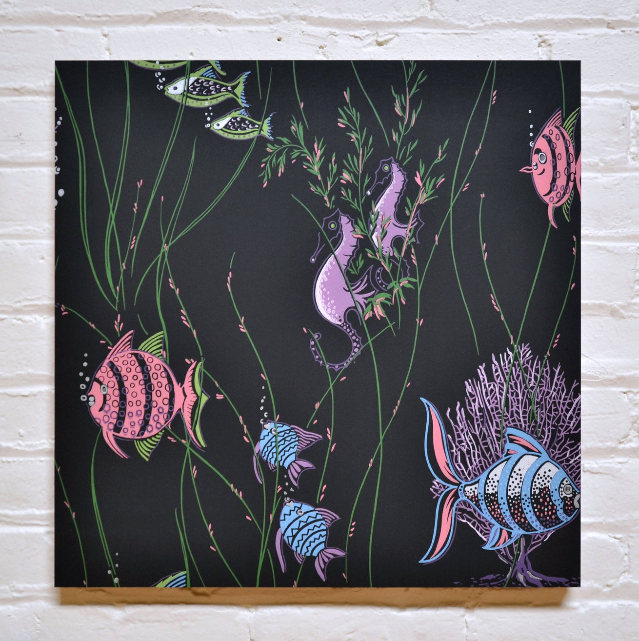 Fishes & Seahorses Bathroom Sidewall - Mounted Vintage Wallpaper Panel-Sold