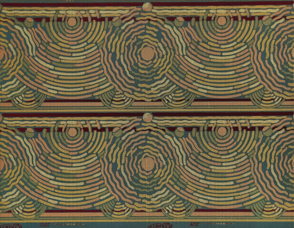 Border 2-Band Concentric Squiggles - Mounted Antique Wallpaper Panel