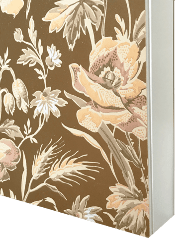 Gilt Sidewall with Wheat & Wildflowers-Custom Mounted Antique Wallpaper Art