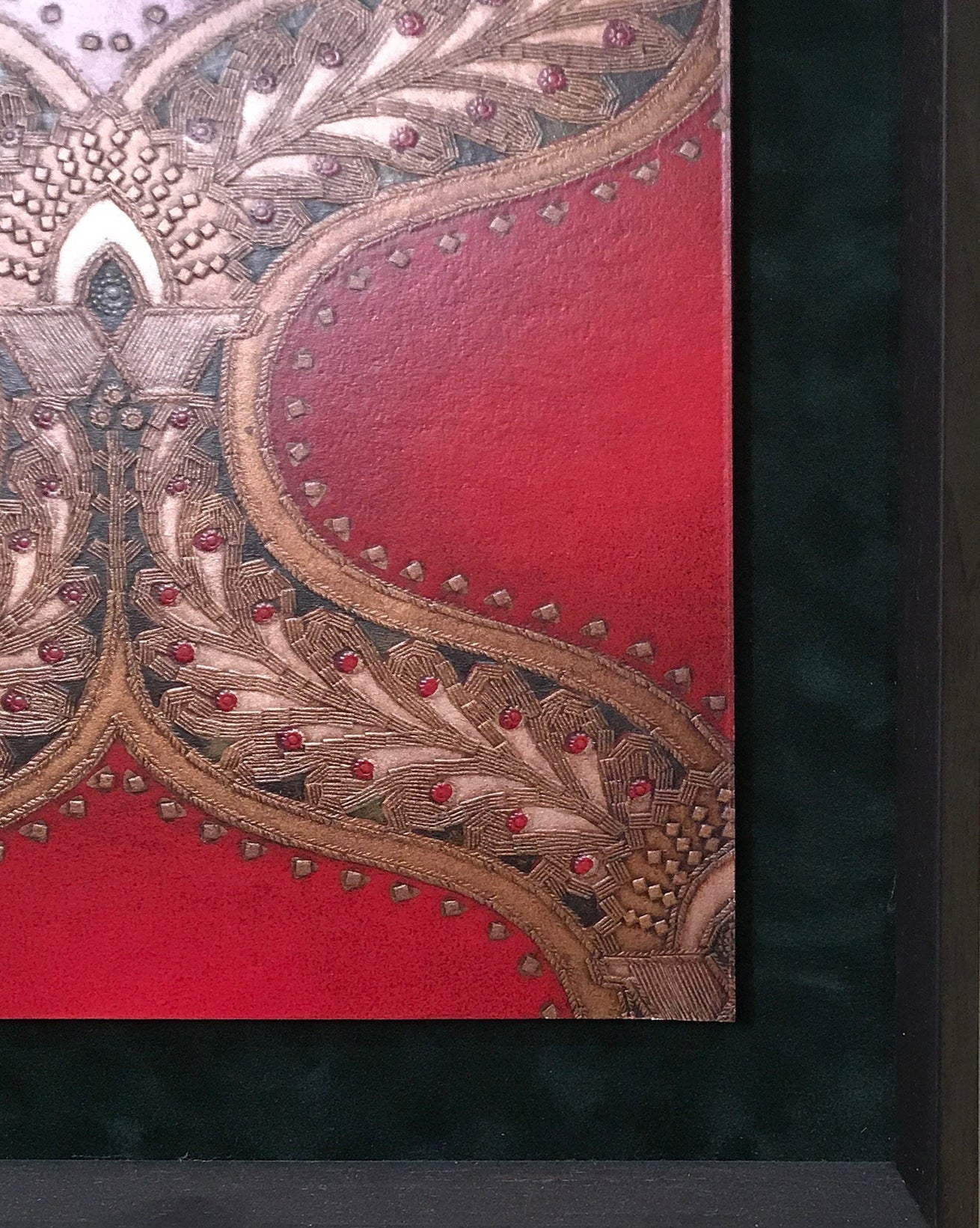 Hand-Stamped Piscine “Leather” Sidewall - Framed Antique Wallpaper Art