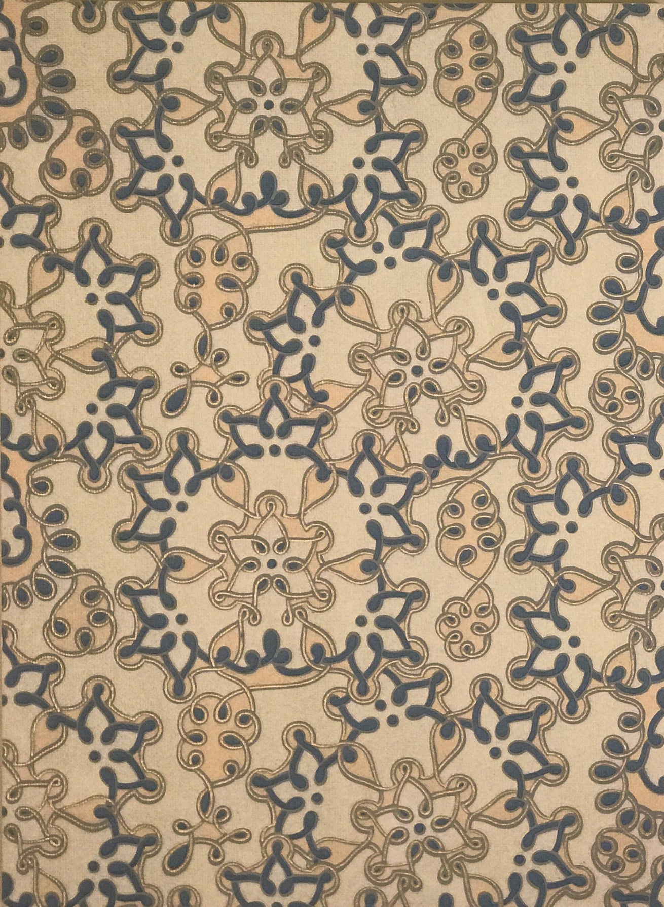 Blue Knots Diptych - Mounted Antique Wallpaper Panels