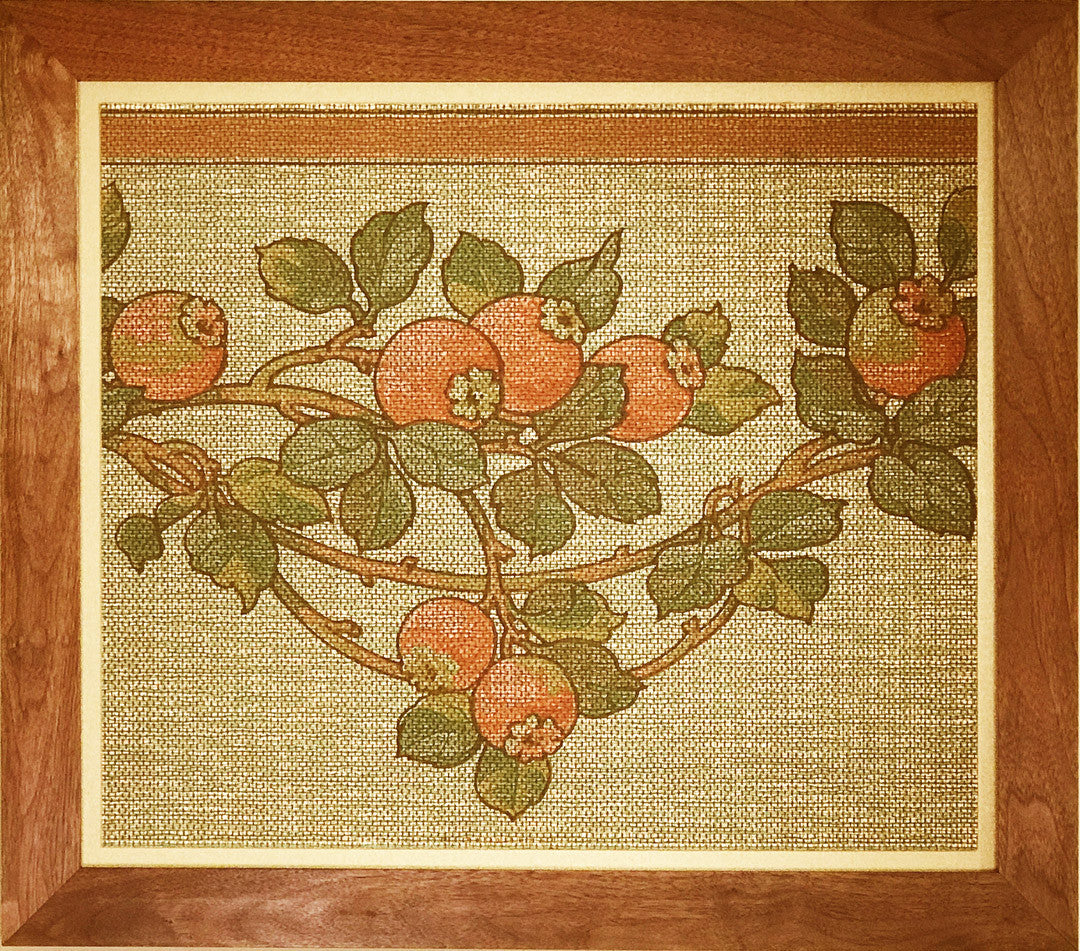 Hawthorn Berry Branches Tapestry Frieze - Framed Antique Wallpaper Art