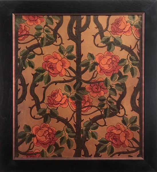 Antique Gilt Climbing Rose Vine - Framed Antique Wallpaper Art-Sold