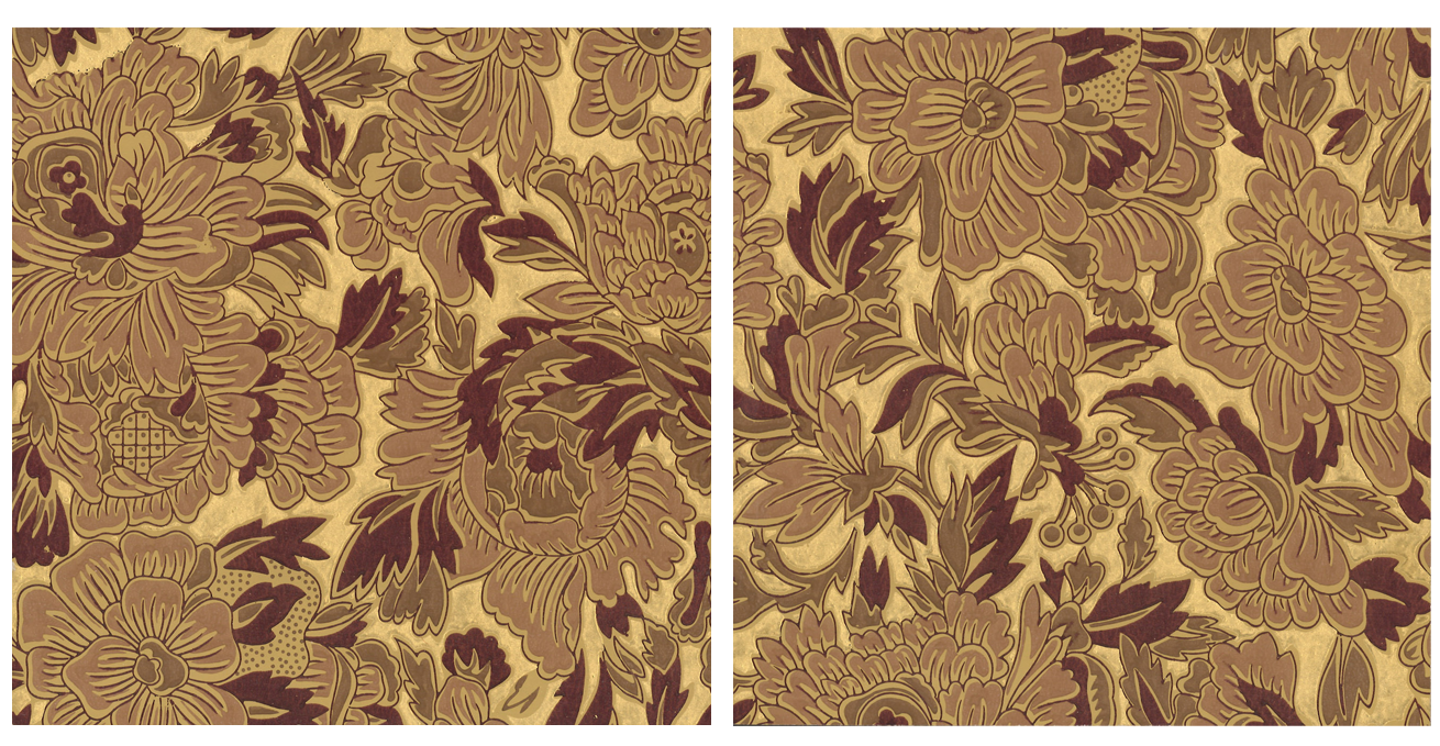 Gilt Floral Wallpaper Accent Panel - Diptych