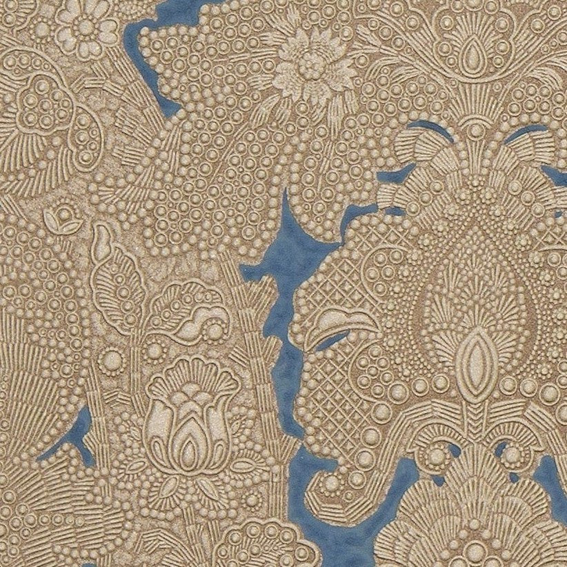 Intricately Tooled Embossed Damask - Antique Wallpaper Remnant
