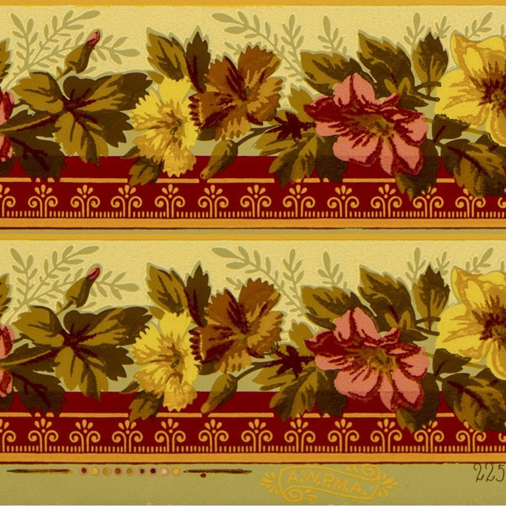 5-Band 3-3/4" Floral Border - Antique Wallpaper Roll