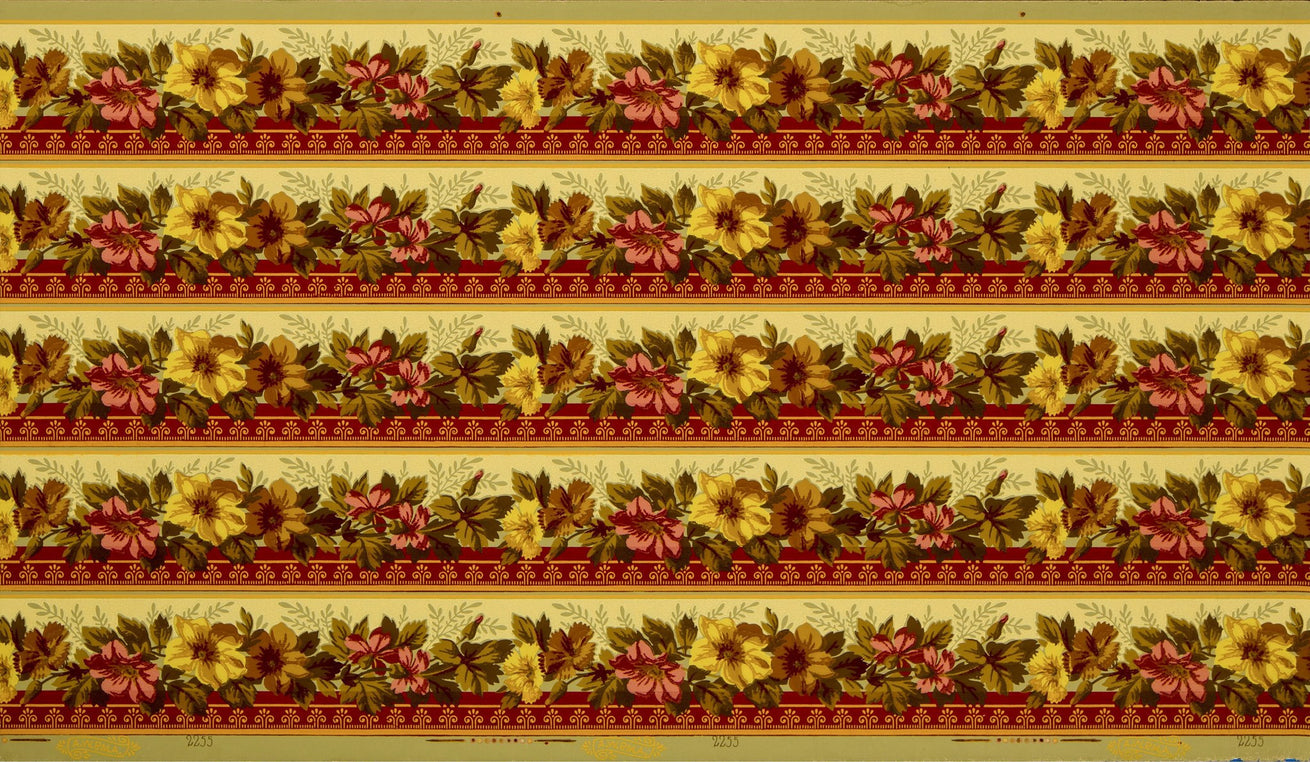 5-Band 3-3/4" Floral Border - Antique Wallpaper Roll