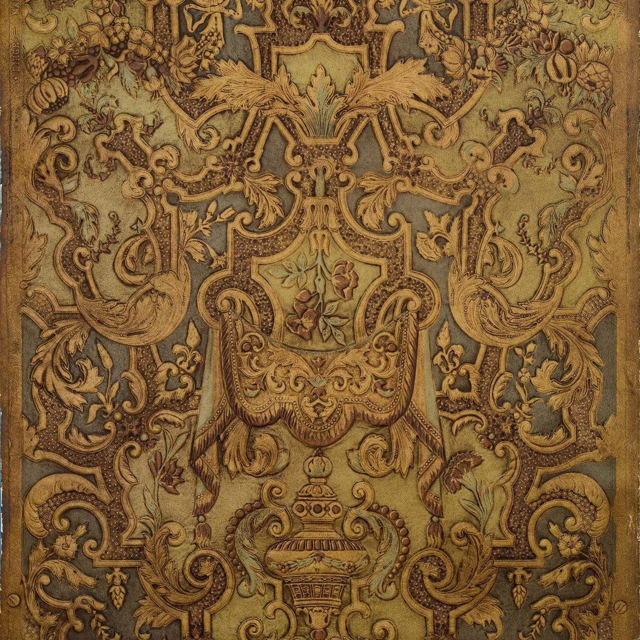 Spanish Embossed Leather - Antique Wallpaper Remnant