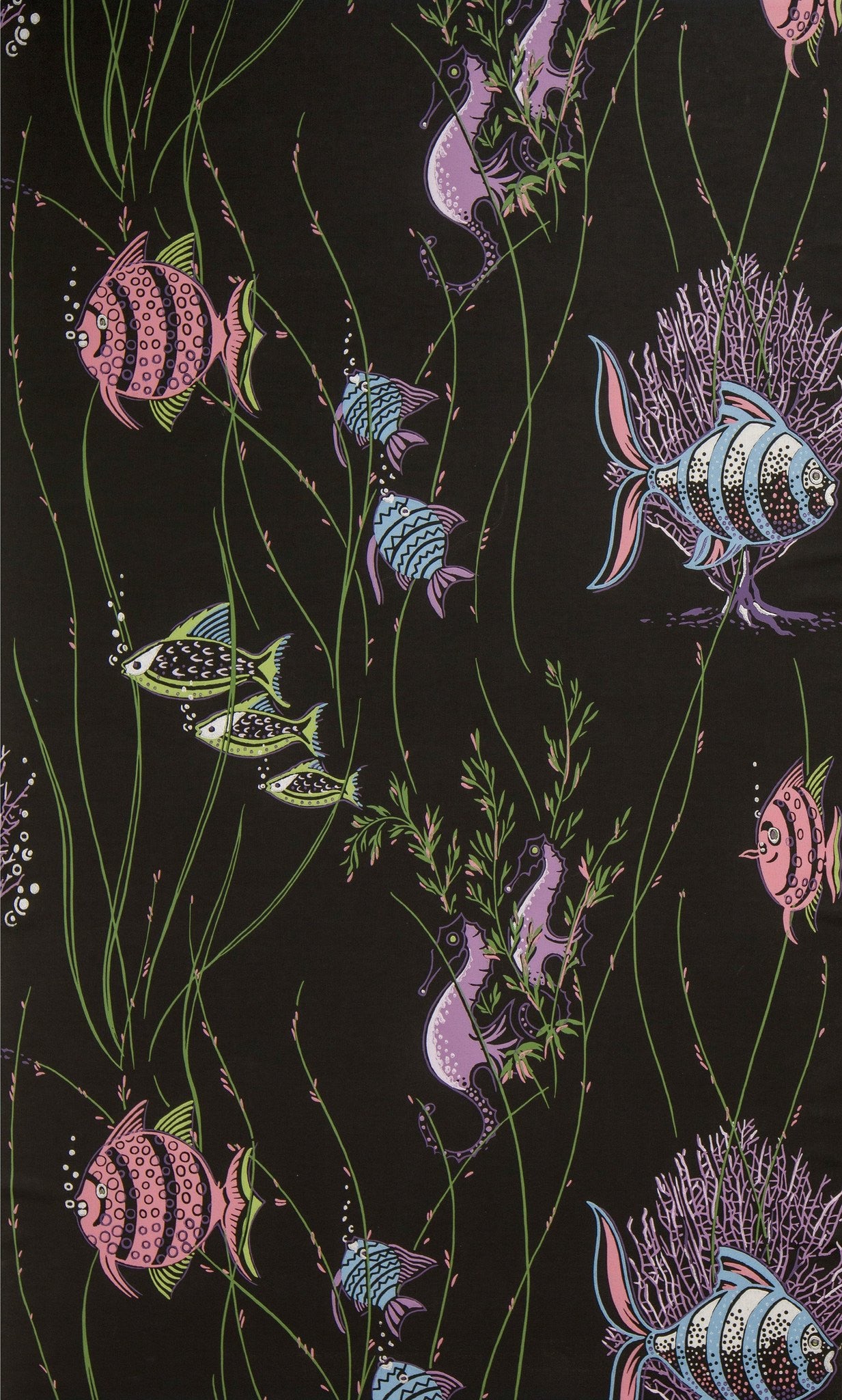 Aquatic Scene with Fish and Seaweed - Vintage Wallpaper Remnant