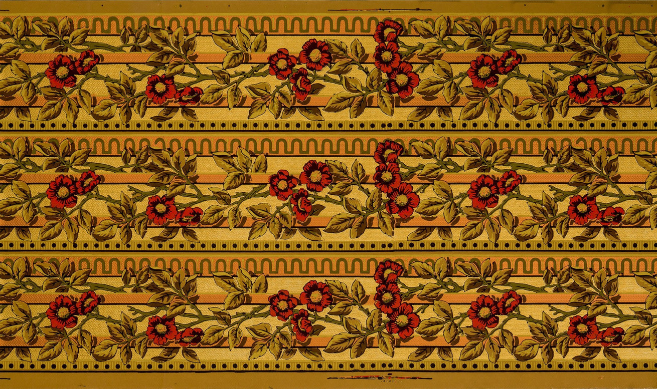 3-Band 6-1/8" Gilt Floral Border - Antique Wallpaper Remnant