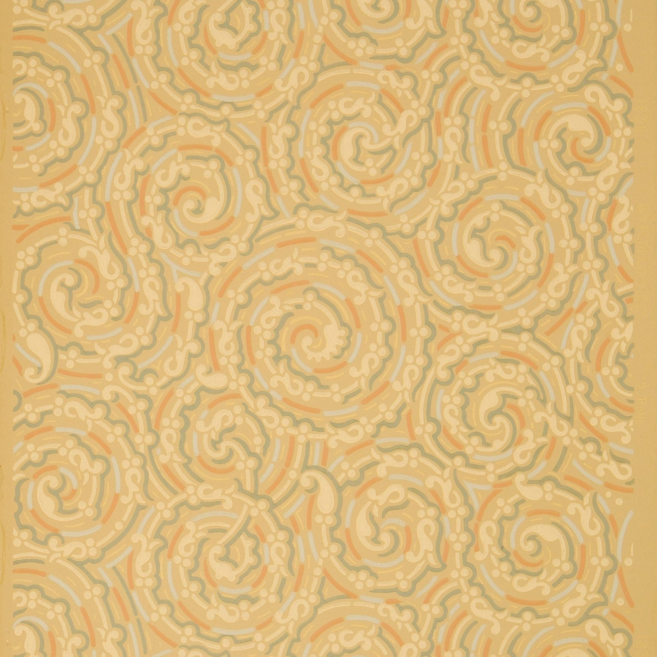 Swirling All-Over Stylized Scrolls - Antique Wallpaper Remnant