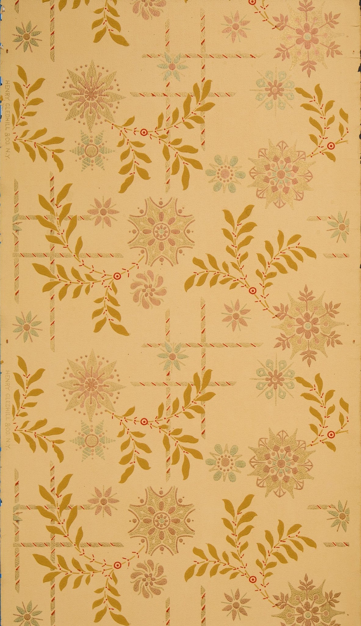 Conventionalized Florets with Leaves - Antique Wallpaper Remnant