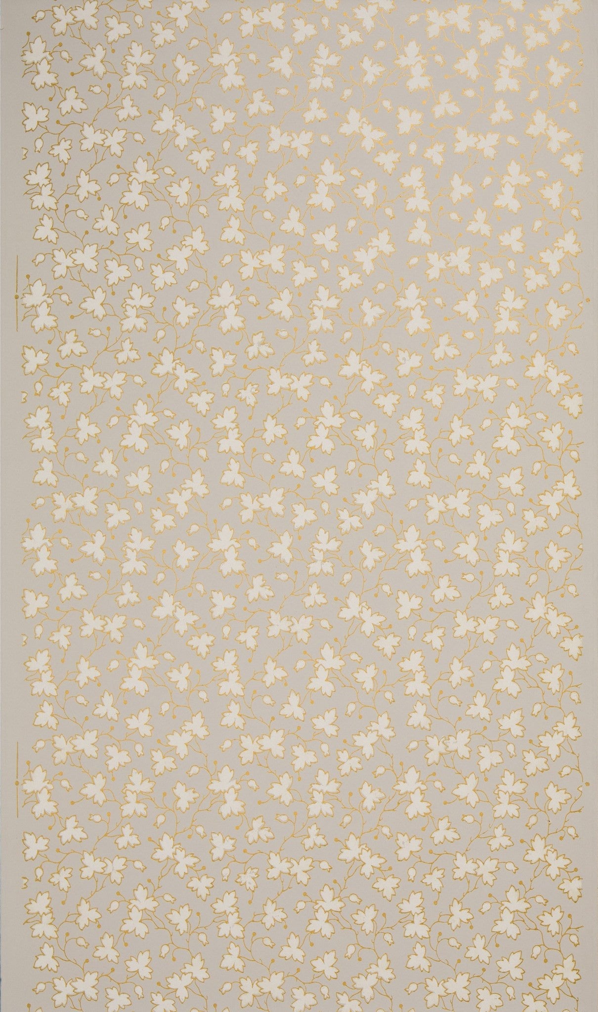 Small White Leaves with Gold Outlines - Antique Wallpaper Remnant