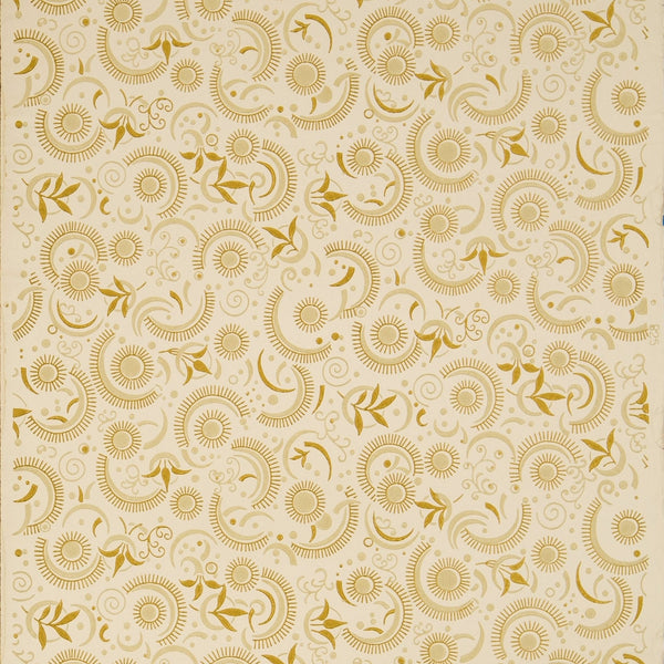 Conventionalized Scrolls, Crescents, Sprigs - Antique Wallpaper Remnant