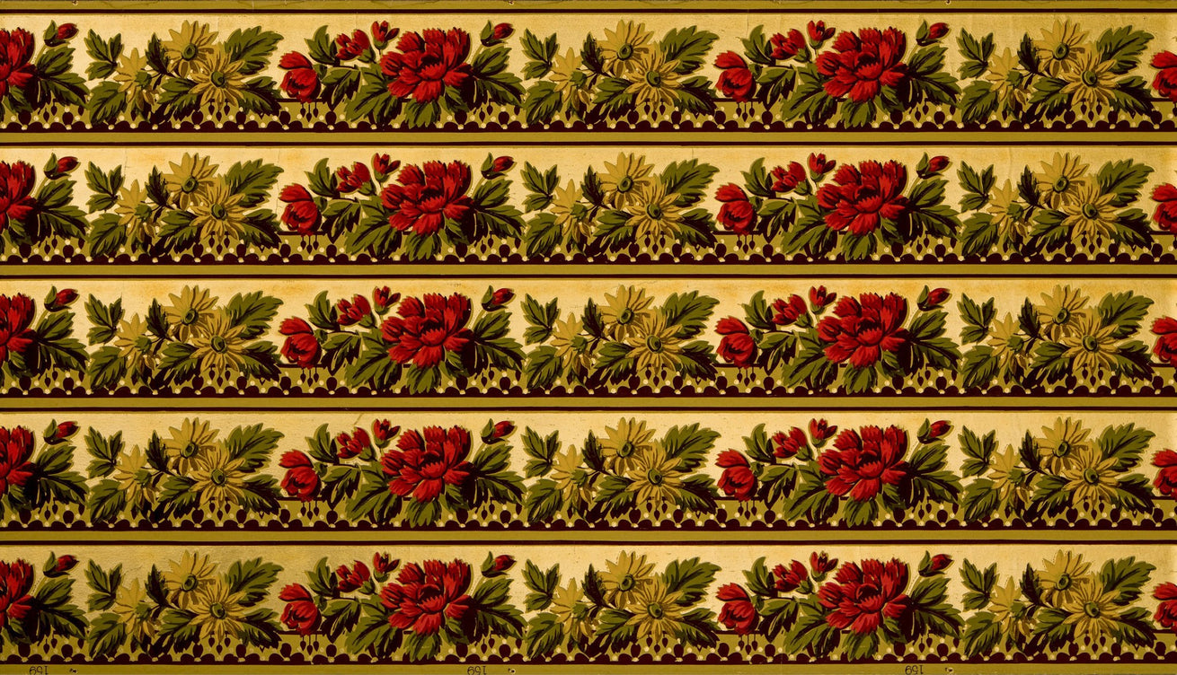 5-Band 3-3/4" Gilt Floral Border - Antique Wallpaper Rolls