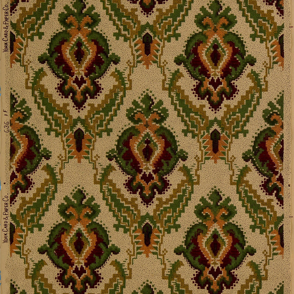 Kilim-Like Diamond Diaper Pattern - Antique Wallpaper Remnant
