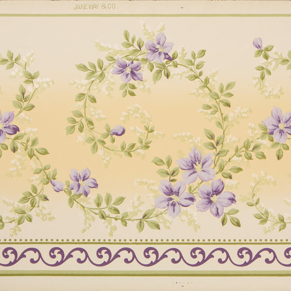 Delicate Scrolling Floral Frieze - Antique Wallpaper Remnant