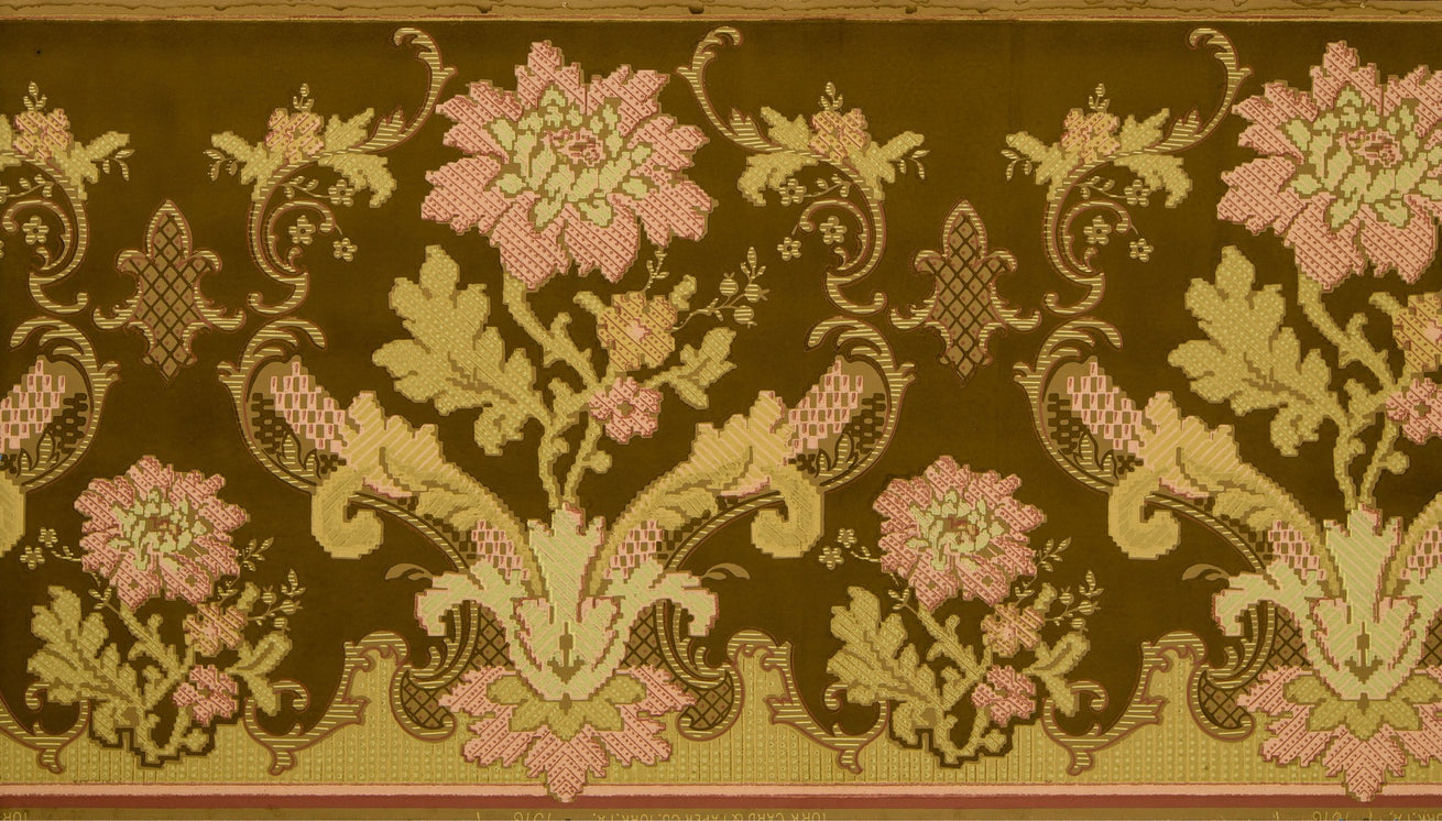 Conventionalized Floral Tapestry Frieze - Antique Wallpaper Remnant