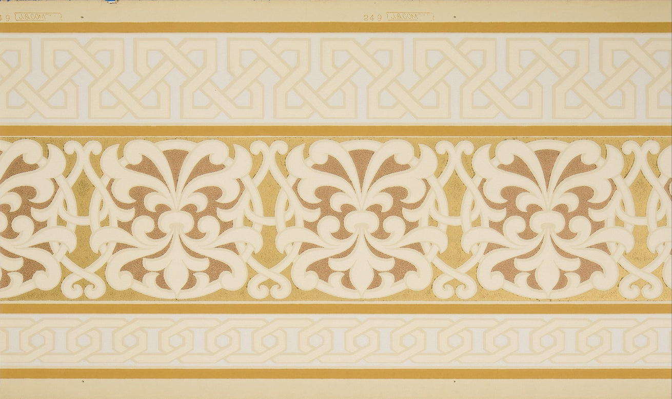 Interlocking Circular Arabesques - Antique Wallpaper Remnant