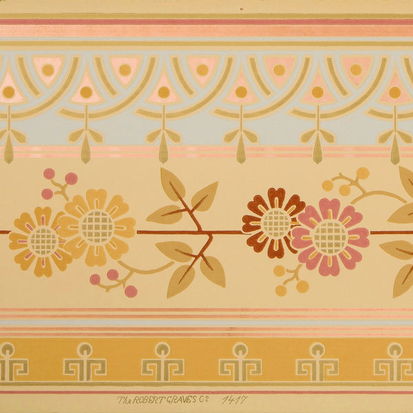 Conventionalized Asymmetric Floral Border - Antique Wallpaper Remnant