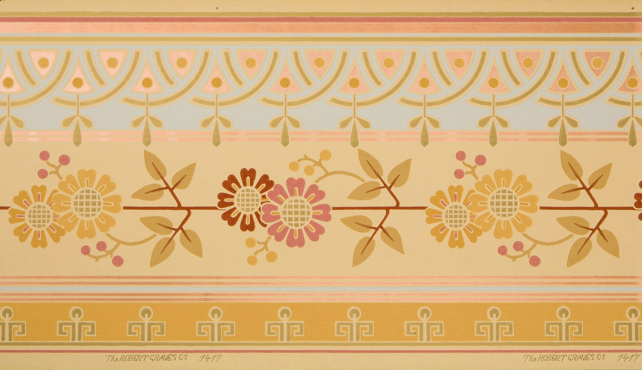 Conventionalized Asymmetric Floral Border - Antique Wallpaper Remnant
