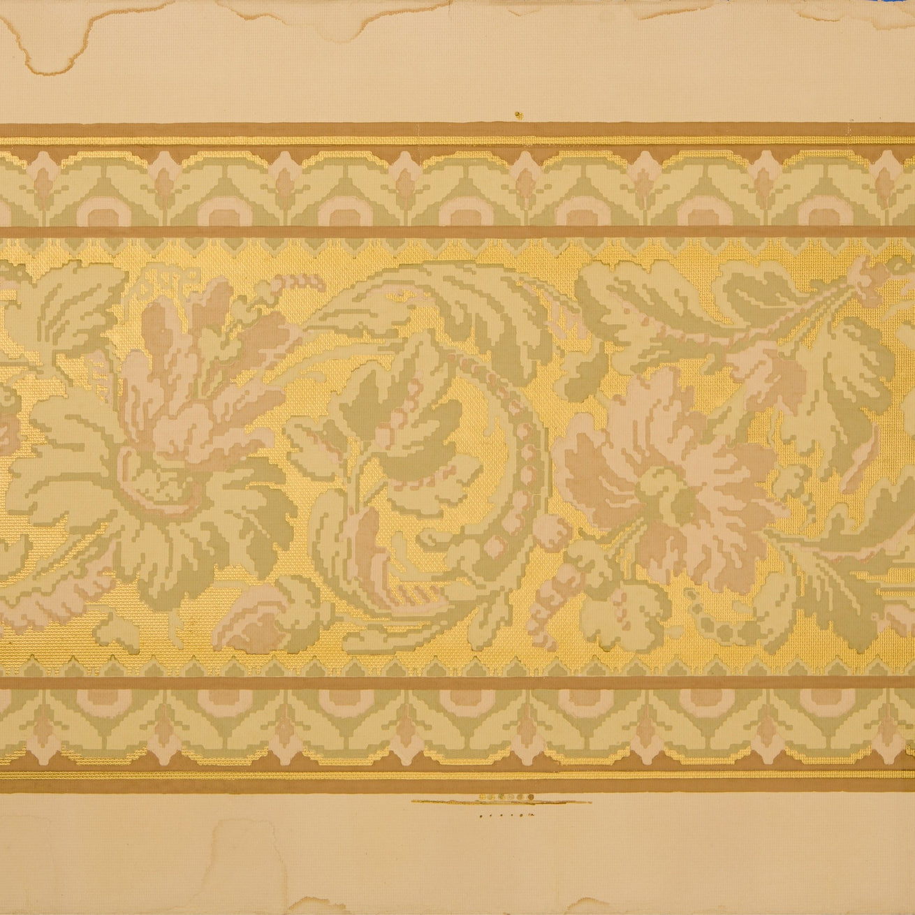 Scrolling Floral Foliate Tapestry Border - Antique Wallpaper Remnant