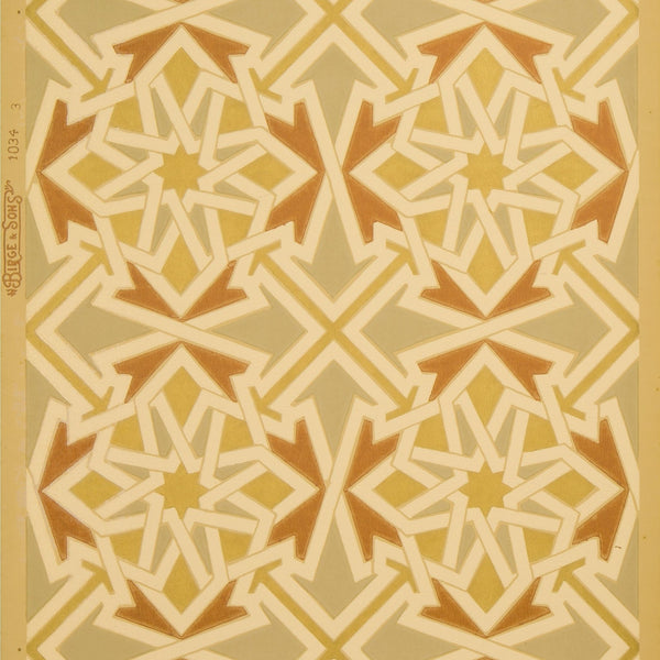 Gilt Interlocking Geometric Patterns - Antique Wallpaper Remnant