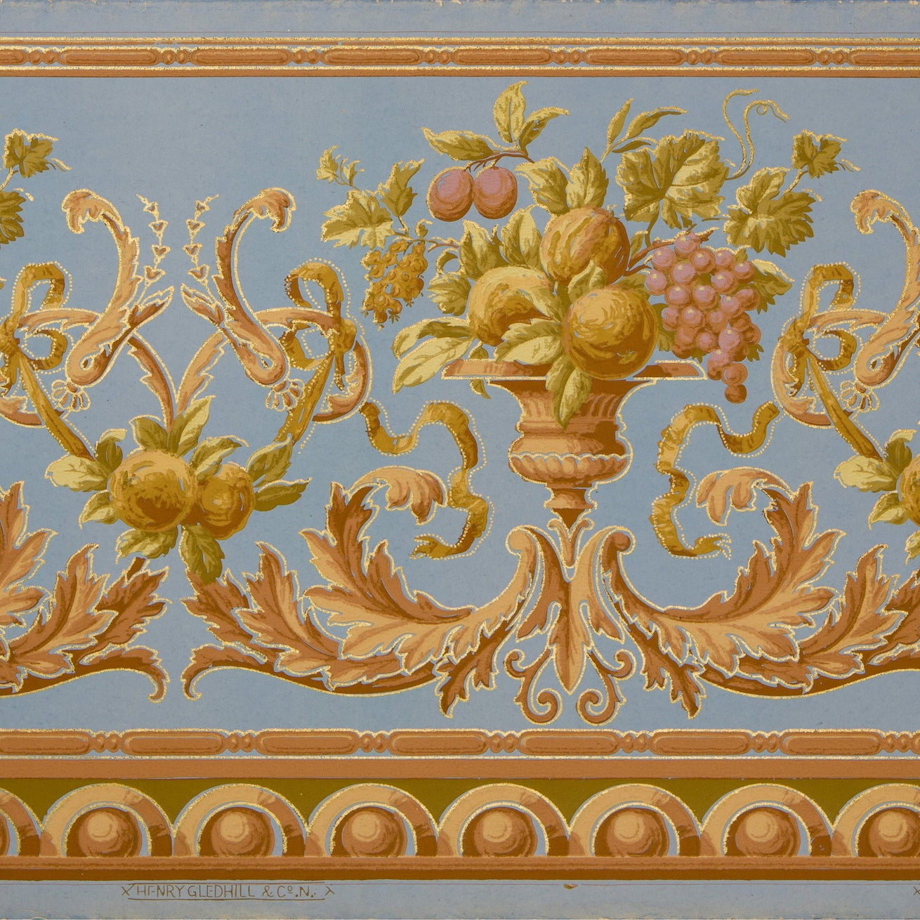Classical Frieze with Urns, Fruit, Ribbons - Antique Wallpaper Remnant