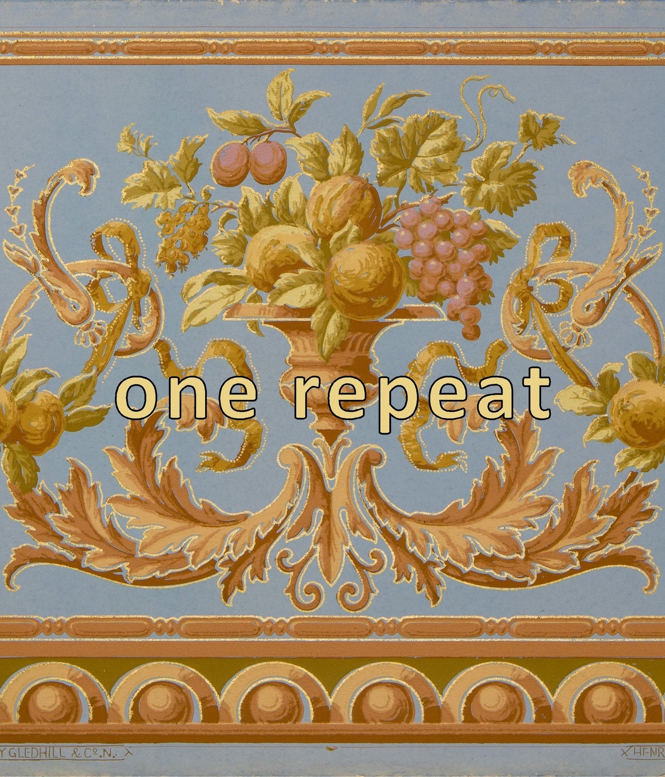 Classical Frieze with Urns, Fruit, Ribbons - Antique Wallpaper Remnant